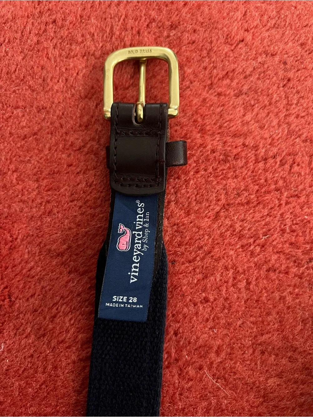 Vineyard Vines Navy Men’s Belt with Brown Leather Trim 28 in American Flag